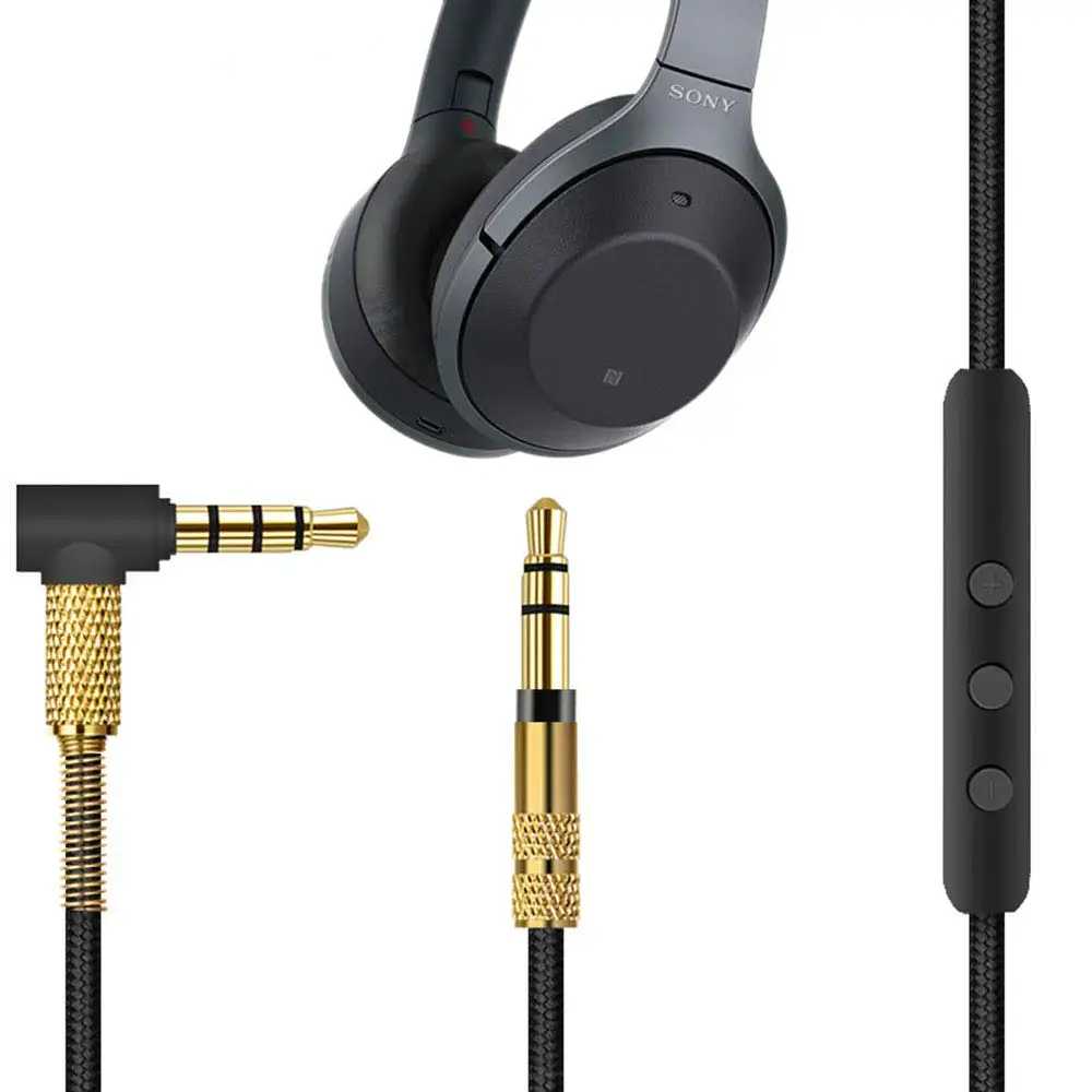 Baratos Cable de Audio para micrófono Sony WH 1000XM3 Beats Solo 3 B   O H9i auriculares 4,9 pulgadas, AUX 3,5mm 3,5mm macho a macho (negro + Oro)