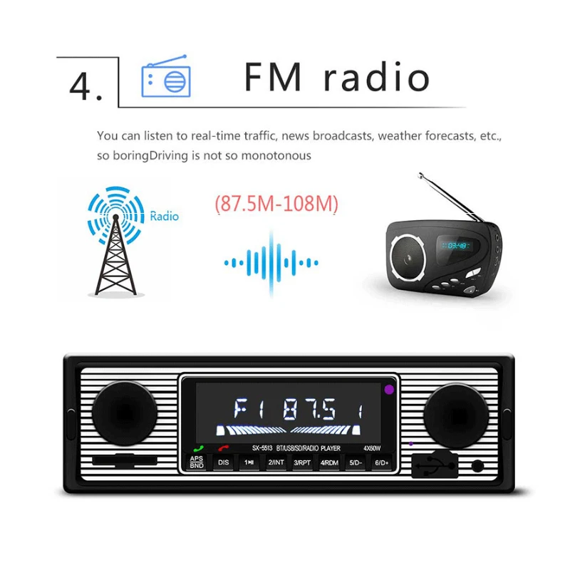 Bluetooth винтажный автомобильный Радио MP3-плеер Стерео USB AUX классический автомобильный стерео аудио
