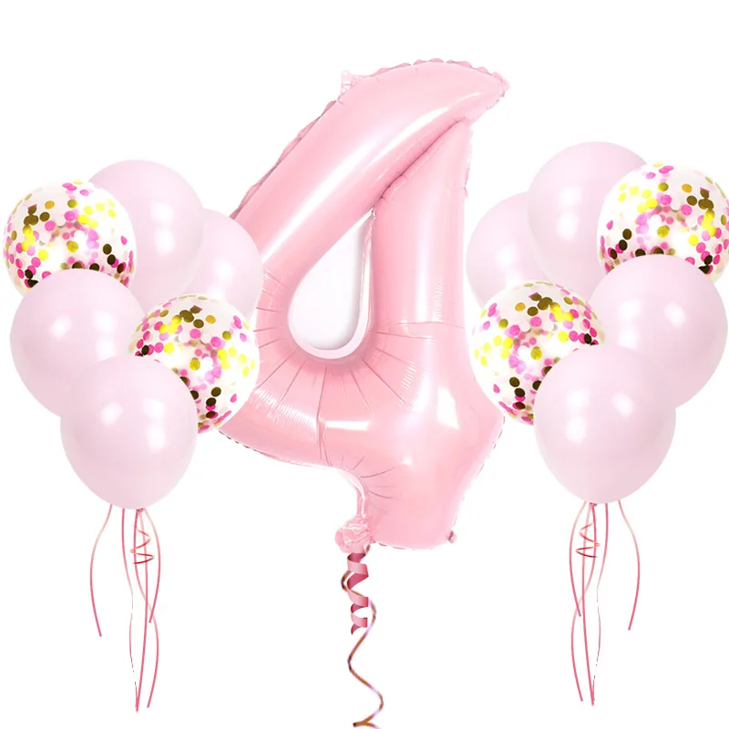 Вечерние воздушные шары из фольги с изображением единорога, гелий, розовый латексный шар принцессы с номером 1. Украшения для дня рождения Детские балоны - Цвет: ZG pink set 4