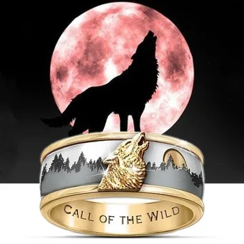 

wish cross border source new electroplating two color forest wolf ring European and American popular men's jewelry