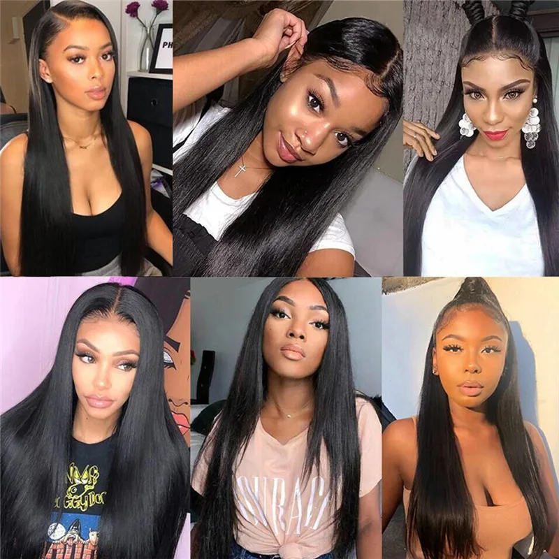 Transparent Lace Frontal 13*4*1 Straight Human Hair Wig Preplucked T part Long Length Hair Extensions 10-30inch remy HighLight