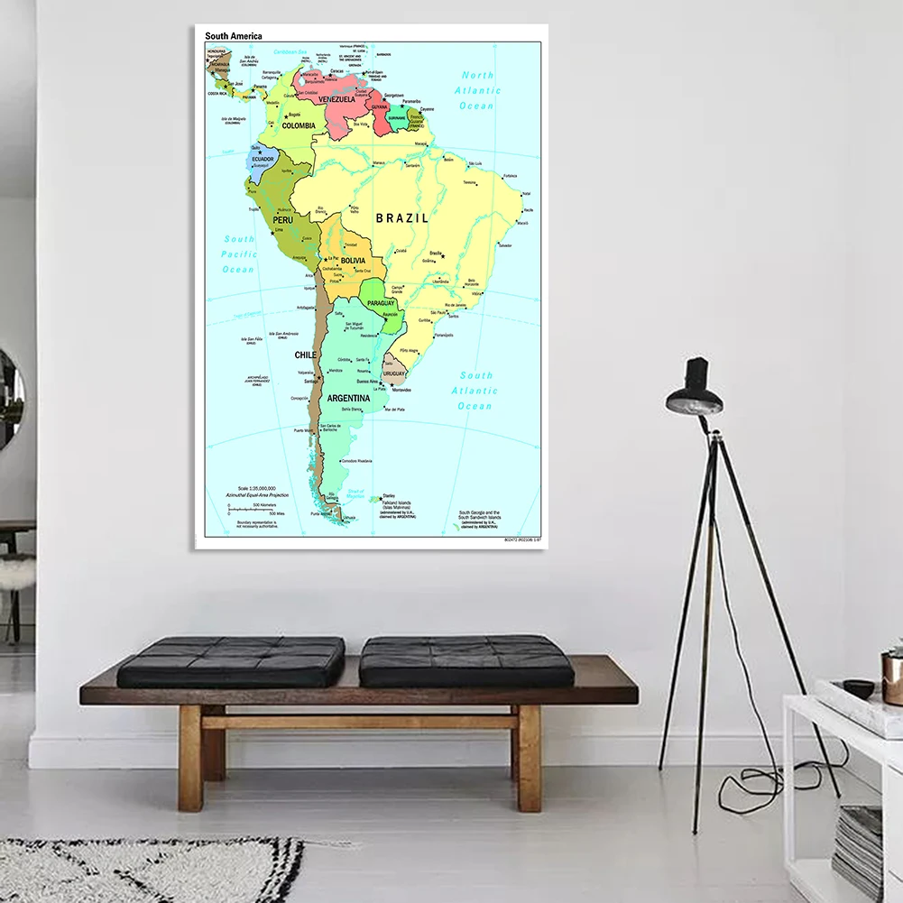 100*150cm Political Map of South America Large Wall Poster Spray Canvas Painting Living Room Home Decor School Supplies