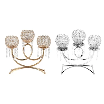 

3 Arms Crystal Candlestick Holders,table Candelabras,buffet Cabinet Home Docor