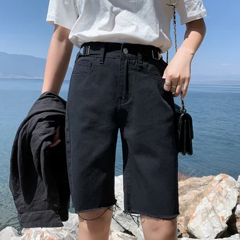 

Blue Jeans Woman Loose Korean Straight Jean Shorts Women Summer High Waisted Short Feminino Jeans