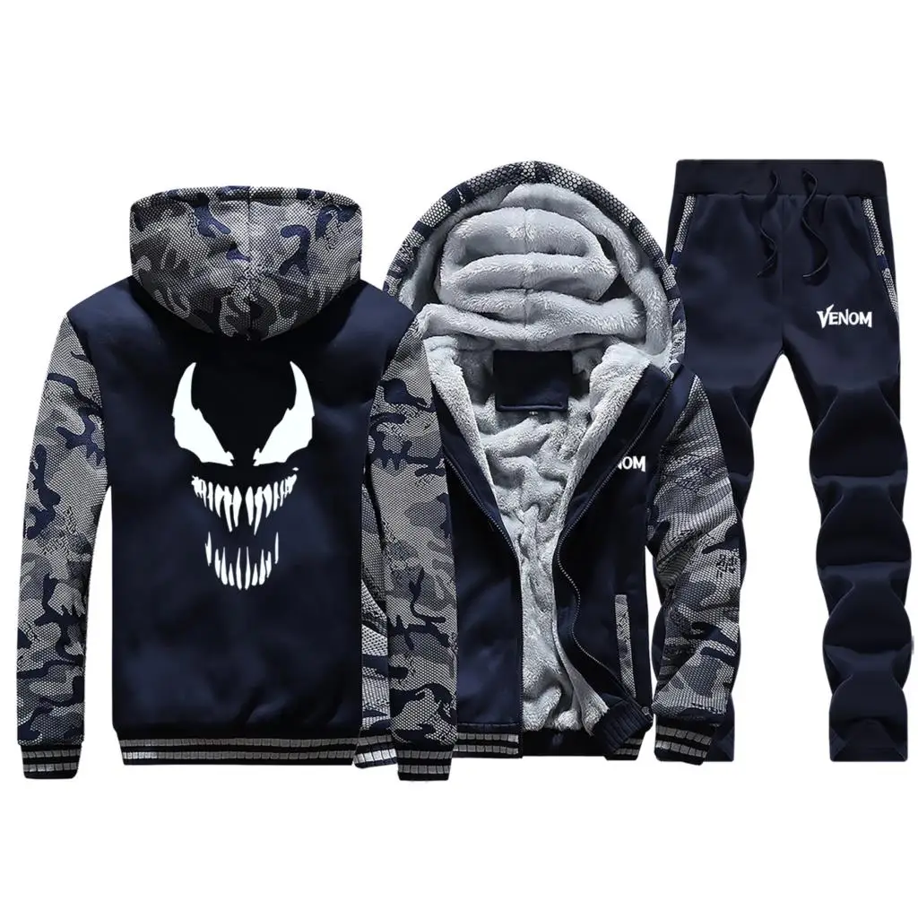Dark Blue 5 Venom Marvel Лидер продаж зимние мужские толстовки камуфляжное пальто плотный костюм с длинным рукавом теплые куртки спортивная одежда+ брюки комплект из 2 предметов - Цвет: Dark Blue 5