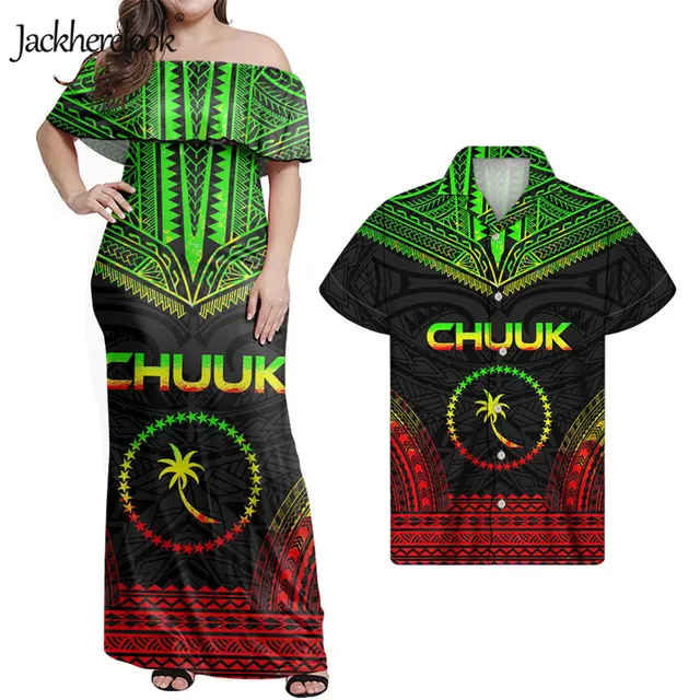 Jackherelook Womens Vintage Maxi Dresses Samoan Hibiscus Polynesian Tribal Brand Design Summer Unisex Clothes Off Shoulder Dress Pink