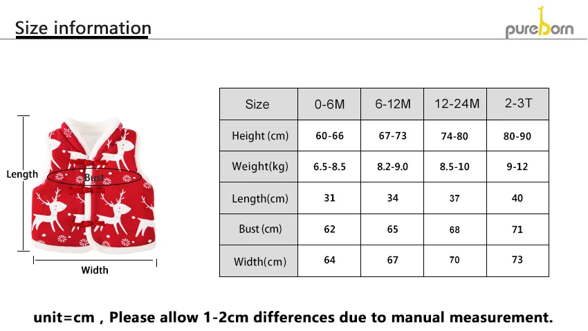 Pureborn/Детский жилет; Толстый Жилет для малышей; куртки для малышей; детская верхняя одежда; Одежда для девочек и мальчиков; Рождественская одежда; Новогодняя зимняя одежда