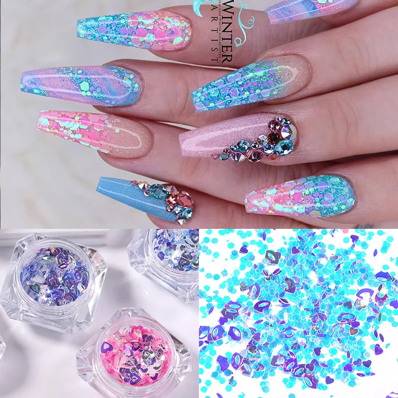 1 Box Transparent Nail Art Colorful Flakes Summer Holographics Pink Blue Nail Sequins Decoration Flames Design Sticker Nail Glitter Aliexpress