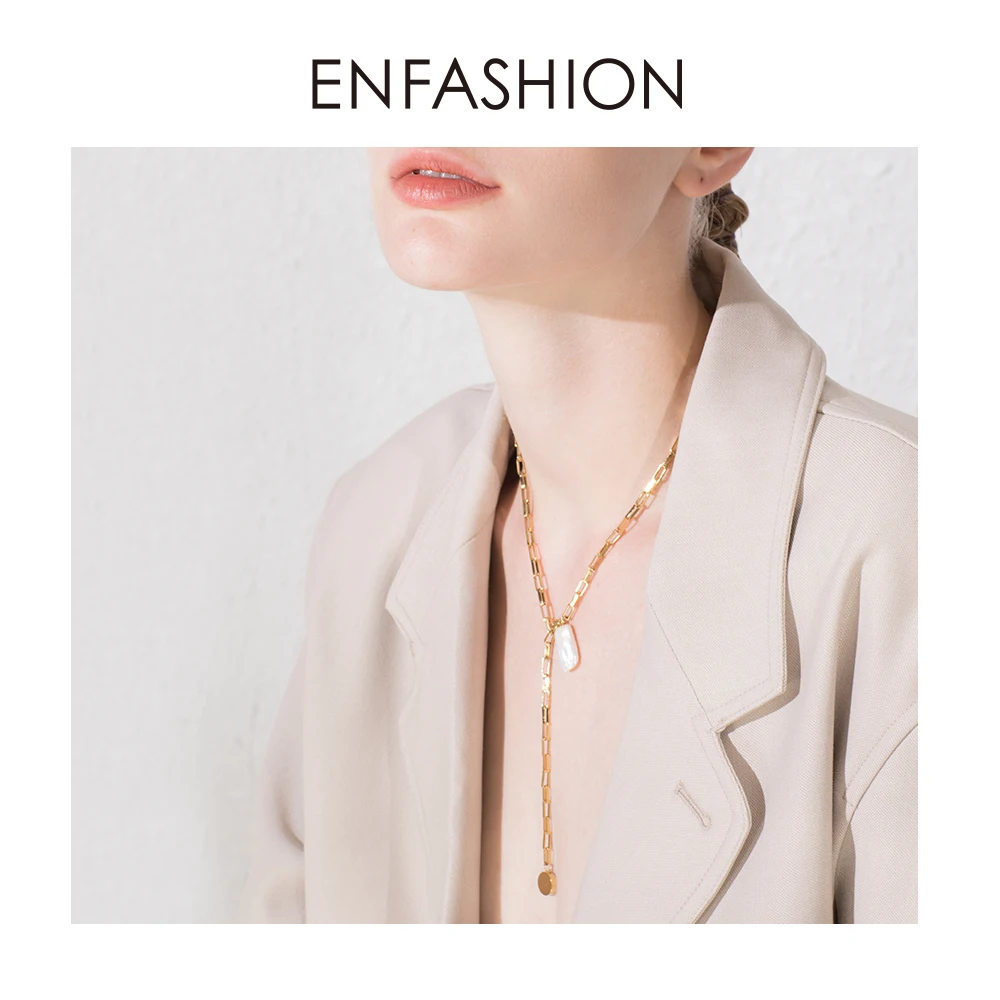 ENFASHION, богемное ожерелье с цепочкой в виде раковины для женщин, золотого цвета, нержавеющая сталь, натуральный перламутр, ожерелья, модное ювелирное изделие P193032