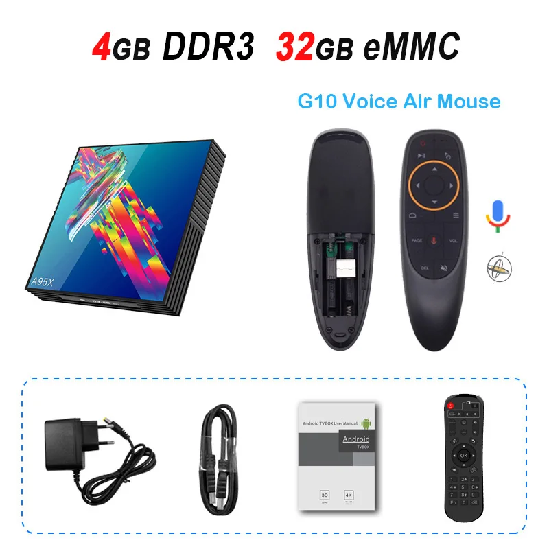 4GB 32GB G10 A95X R3 Android 9,0 tv Box RK3318 4 Гб DDR3 64 Гб Smart tv Box 4K 2,4G 5G Dual WiFi Netflix Youtube медиаплеер телеприставка - Цвет: 4GB 32GB G10