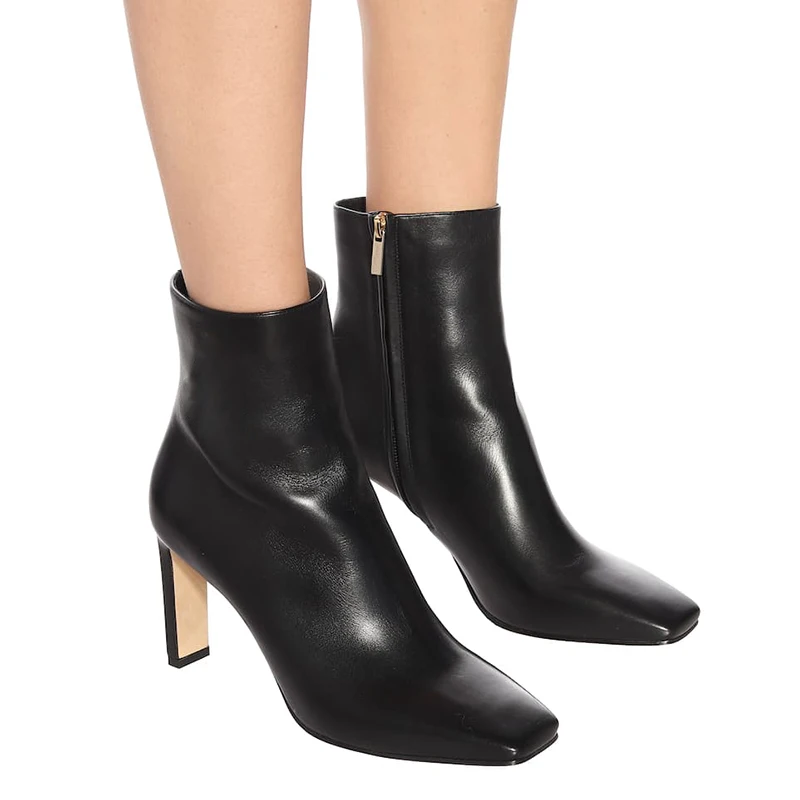 Модные женские сапоги до колена; сезон осень-зима; Теплая обувь для вечеринок; женские мотоботы с квадратным носком на высоком каблуке; высокие сапоги - Цвет: black