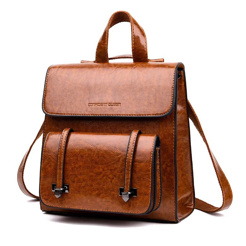 

2018 Spring And Summer New Style Korean-style Retro Oil Skin Backpack Student School Bag-WOMEN'S Travel Backpack
