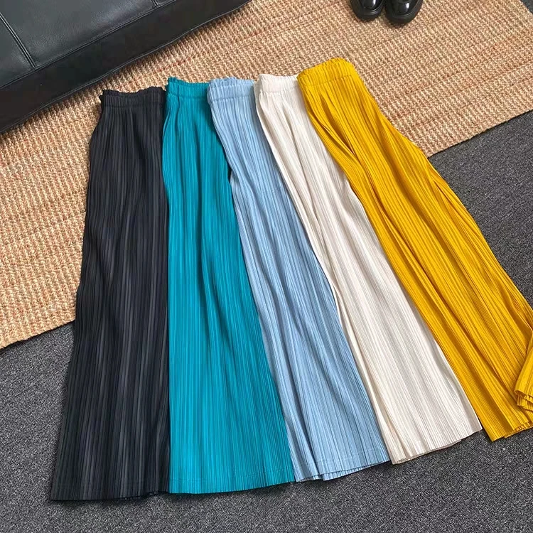 Spring Summer Autumn Women Casual Elegant Ladies Miyake Designer Plus Size Straight Pleated Pants High Waist Loose Trousers 4001 cargo trousers