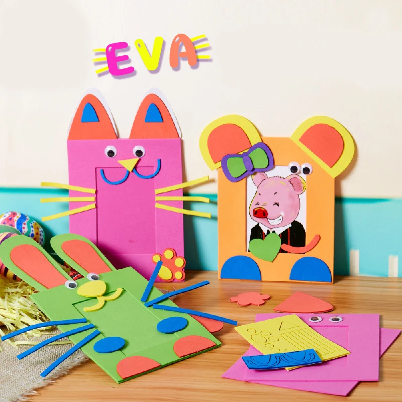

1PCS Random Color Random Pattern Cartoon Photo Frame Handmade Material Bag Crafting DIY Supplies for Kids Children Easter