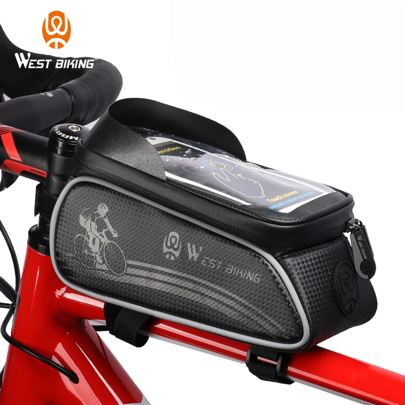 WEST BIKING, водонепроницаемая сумка для руля MTB велосипеда, велосипедная сумка для мобильного телефона, Передняя верхняя труба, каркасная сумка, Аксессуары для велосипеда