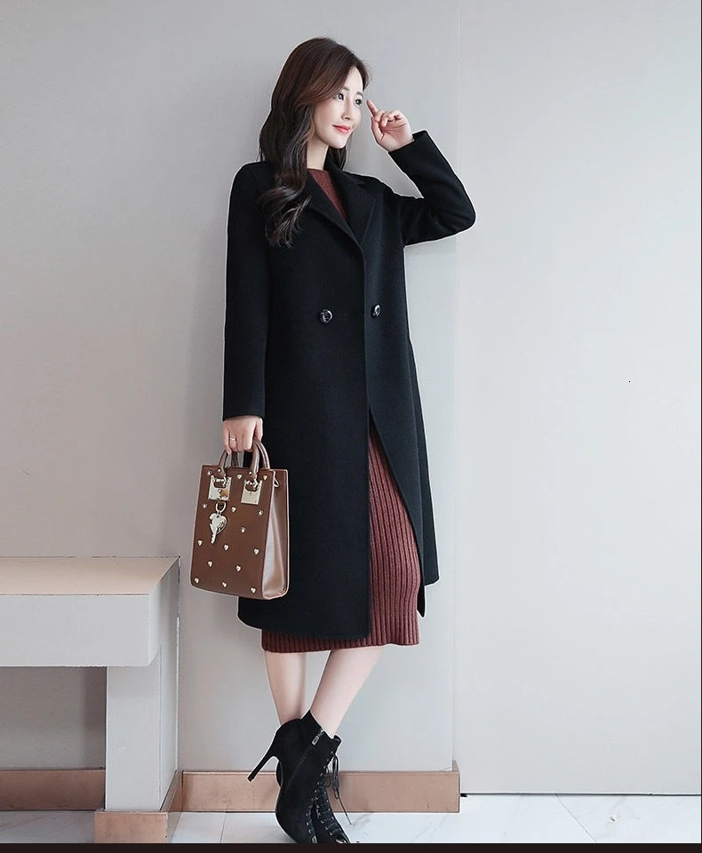 Fashion Faux Wool Blend Coat Korean Womens Woolen Vintage Female Coat Winter Women Ladies Long Outerwear Coats Basic Jackets
