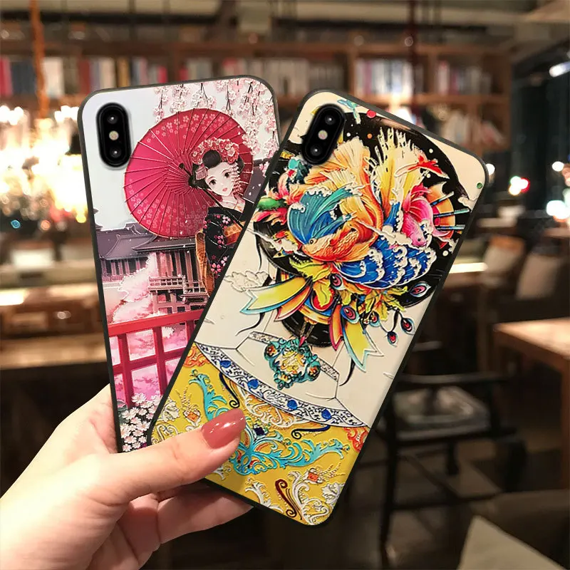 Японское кимоно для девушек рельефный чехол телефона iPhone 6 6S 7 8 Plus X XS MAX XR Capa мягкая