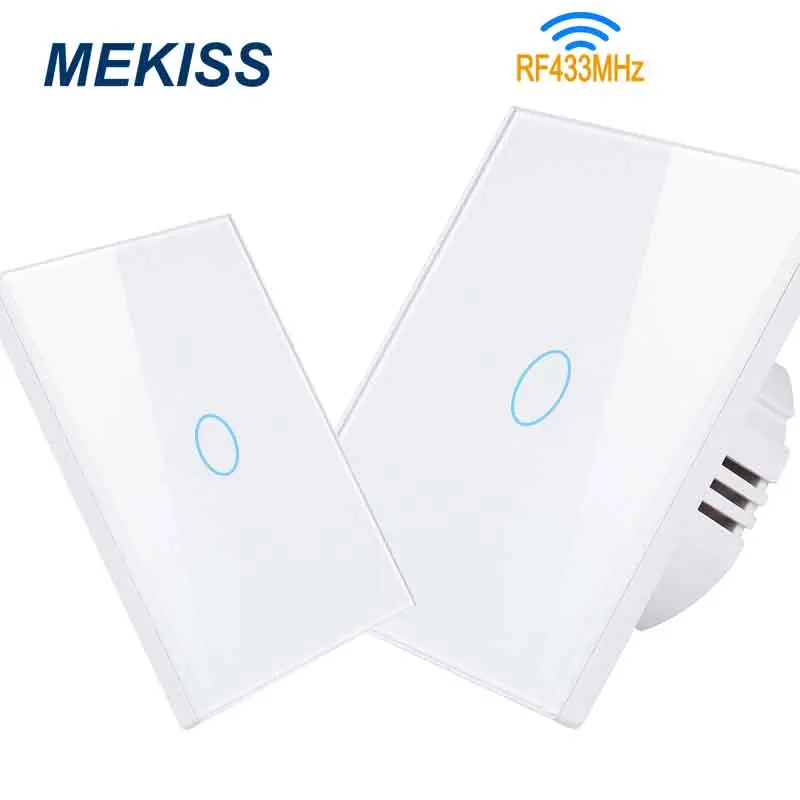 

Touch switch RF wireless control tempered glass touch panel single fire wire EU standard 1gang light switch interrupter