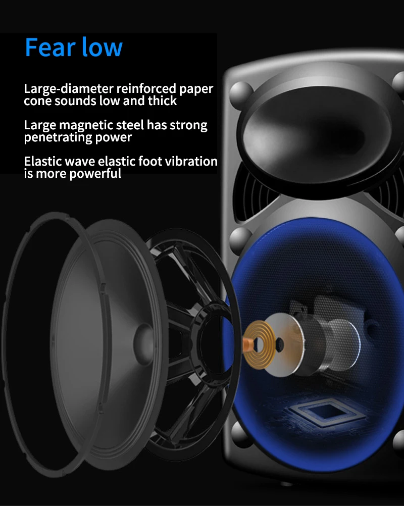 FELYBY 15-дюймовый караоке Bluetooth микрофон Динамик для свадьбы/мероприятий на свежем воздухе Портативный высокое Мощность напольная тележка Динамик