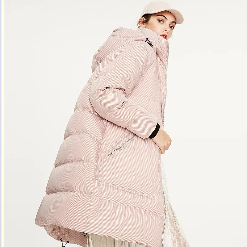  AIGYPTOS 2019 Winter new arrival women down jacket stripe outerwear loose clothing high quality coa