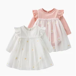 Barboteuse pour filles, joli body à motif floral, manches à volants, vêtements pour enfants, printemps et automne 