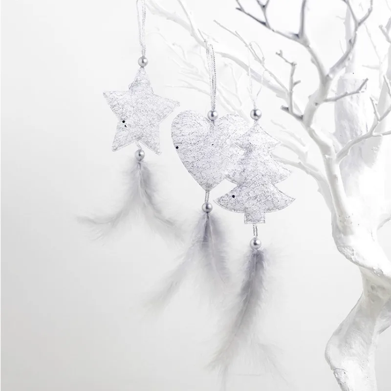 

3pcs/set Gold Silver Star Heart Feather Hanging Pendant Christmas Tree Ornaments Xmas New Year Christmas Decorations for Home