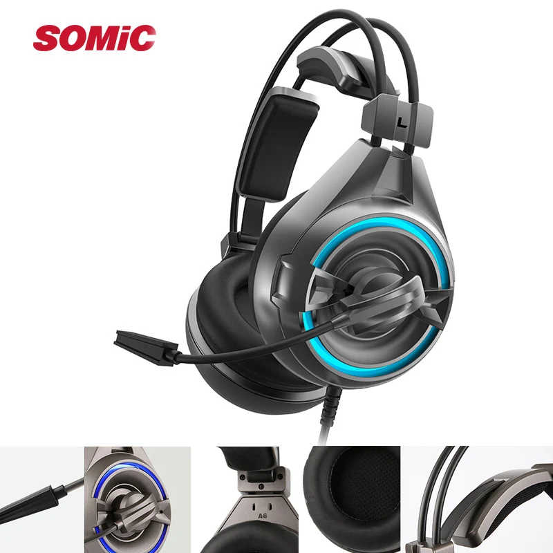 

SOMiC A6 USB Gaming Headphones Noise Cancelling Game Headset with Rotatable Mic LED Wired Gamer Headphone For PC PS4