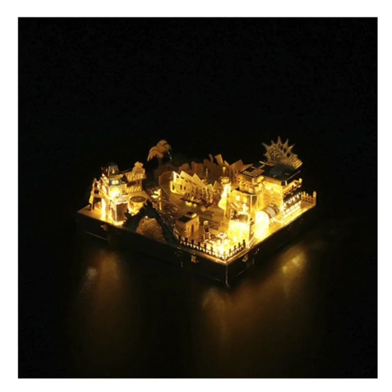 DQ074B-G 3D DIY металлическая головоломка модель Pmusement Park с огнями режущий пазл лучшие подарки для любимых друзей детская коллекция Обучающие - Цвет: DQ074B-G