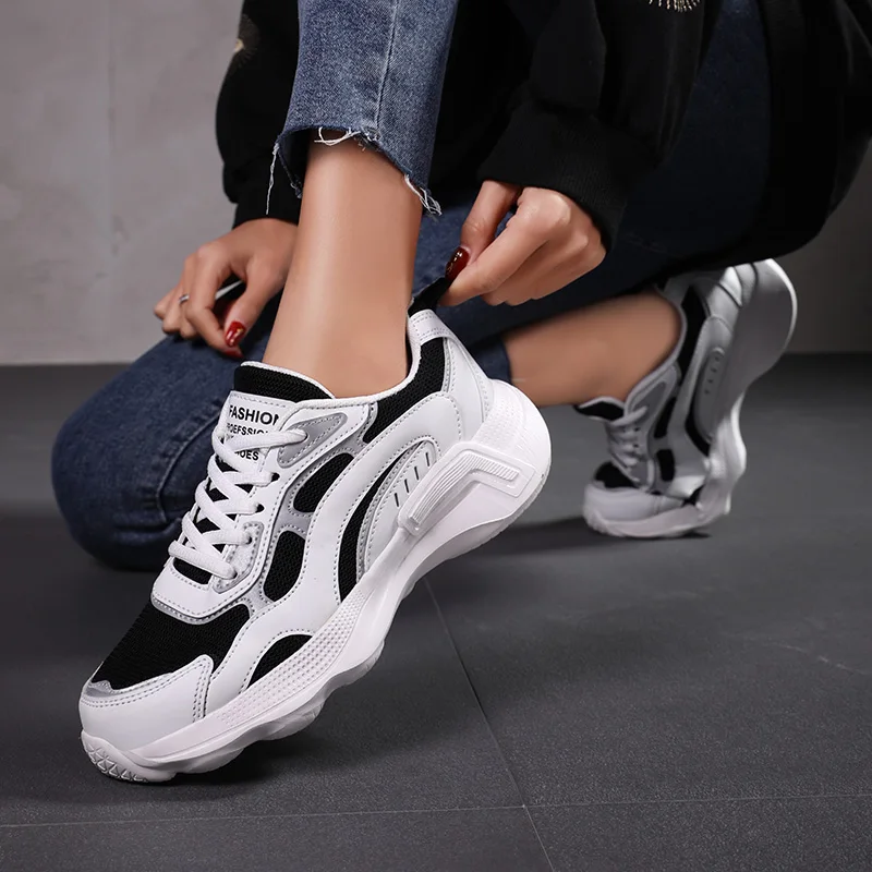 2021 Women's Lace-up Color Matching Sneakers Fashion Women's Shoes Comfortable Breathable Casual Shoes Women Mesh Platform Shoes