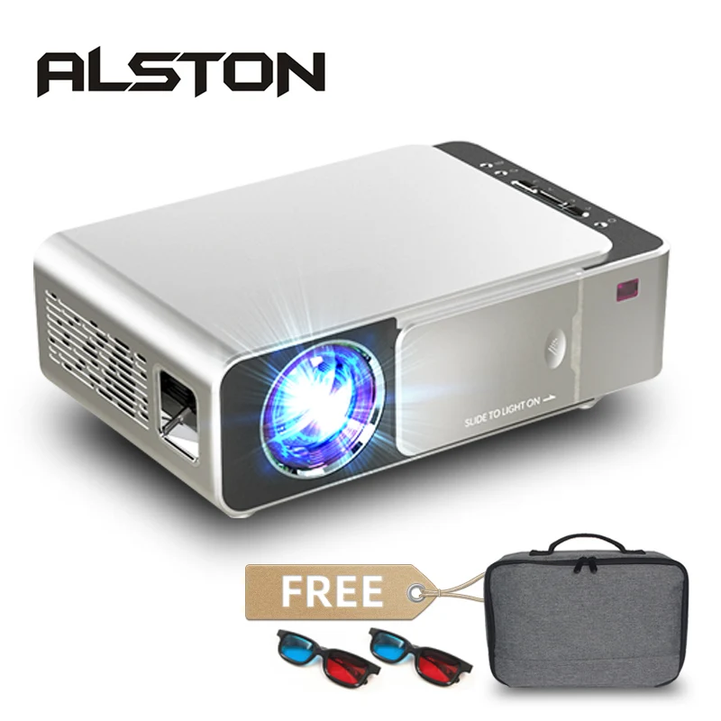 Alston t6 mini projetor led suporte 4k 3d 3500 lumens android wifi bluetooth portátil cinema beamer para smartphone com presente