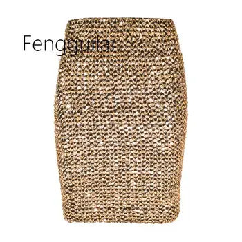 

2020 Womens Sequins Skirts Gold Mini Bodycon Sexy Pencil Skirt Silver Short Wrap Skirt for Office Lady Party Girl