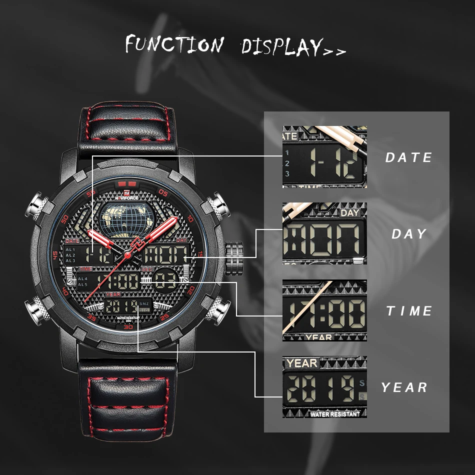 NAVIFORCE 9160 часы Мужские лучший бренд класса люкс цифровые аналоговые спортивные наручные часы военные из натуральной кожи мужские часы Relogio Masculino