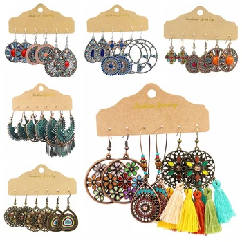

Vintage Ethnic Corful Flower Tassel Dangle Earrings Set Jhumka Boho Dripping Oil Big Round Earring Jewelry 2020