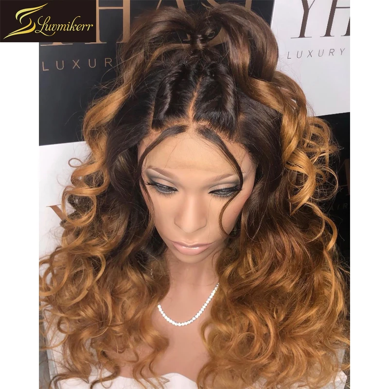 Парик из человеческих волос с эффектом омбре 13x6 дюймов перехлёстом окрашенными