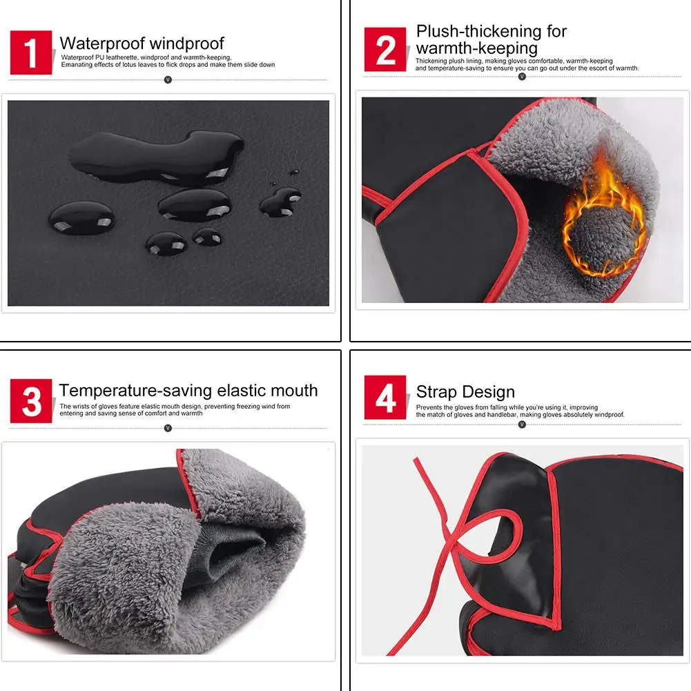 Водонепроницаемые удерживающие тепло мотоциклетные рулевые Перчатки, варежки для мужчин и женщин, ветрозащитные зимние теплые мотоциклетные перчатки с ручкой