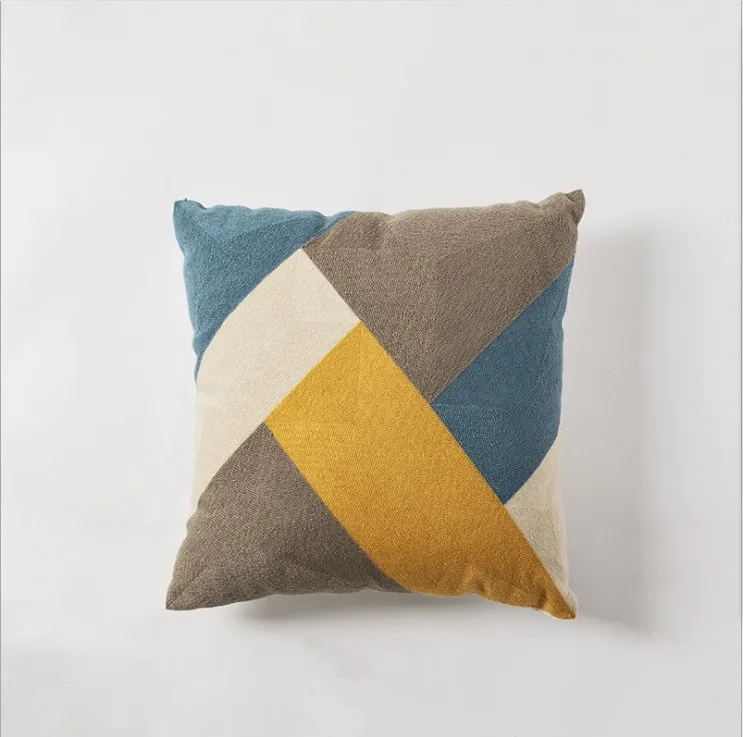 Желтый серый синий наволочка с вышивкой коричневая Геометрическая наволочка для подушки декоративная наволочка для дома 45 см x 45
