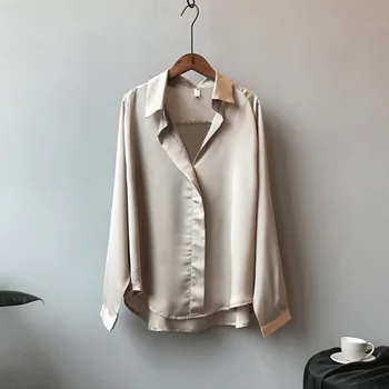 

Sexy V-neck Shirt Solid Color Loose Korean Style Long Sleeve Blouse Loose Elegant Women Tops Blouses