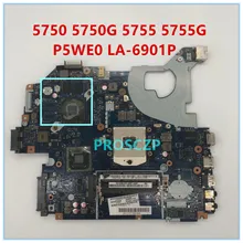 Высокое качество для 5750 5750G 5755 5755G материнская плата ноутбука P5WE0 LA-6901P с оперативной памятью 1 ГБ PGA989 HM65 GT520M DDR3 работает хорошо