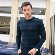 Мужской свитер с круглым вырезом из шерсти, мужские пуловеры, повседневные клетчатые свитера с длинными рукавами
