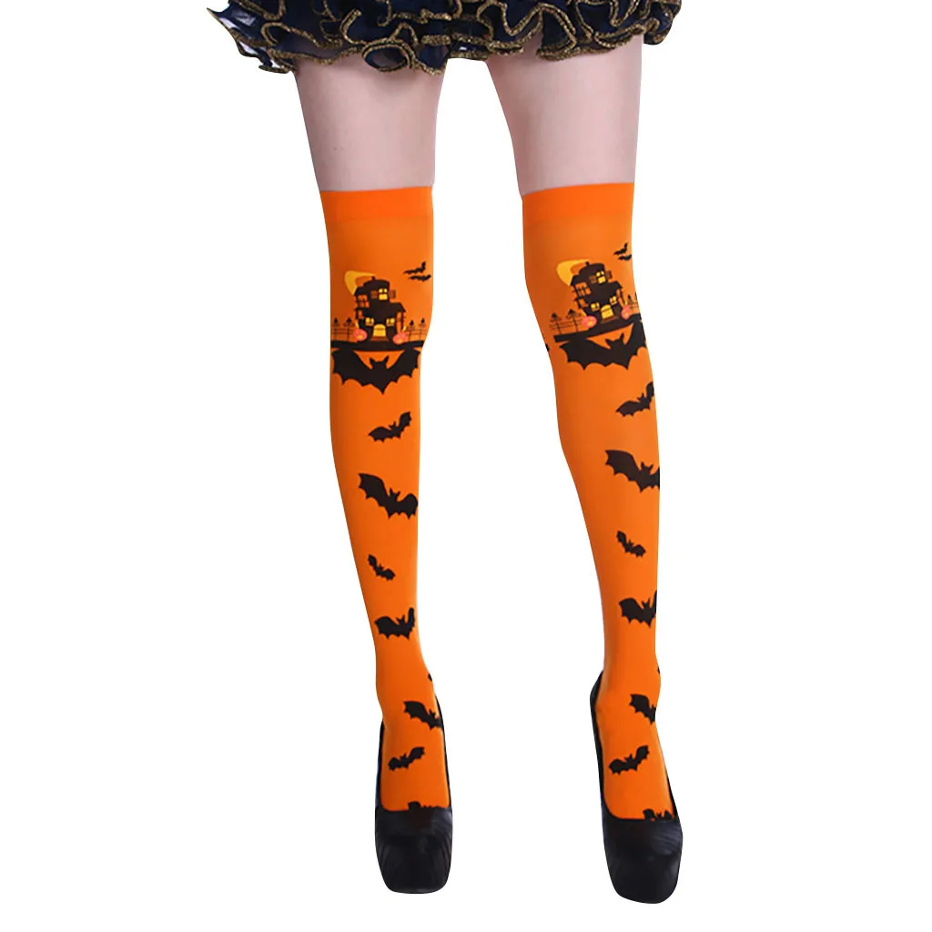 

Long Socks Women Cartoon Bat Print Pattern Halloween Long Cotton Socks Stockings Thigh High Socks Wholesale Free Ship чулки Z5