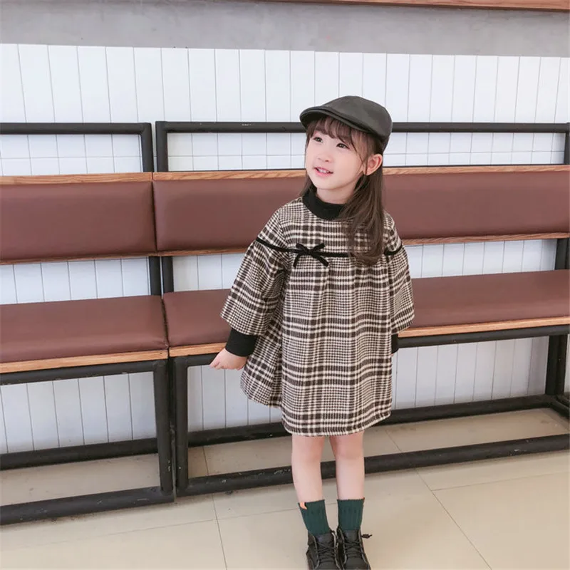 

WLG girls dresses kids khaki gray plaid long sleeve dress baby girl autumn casual dresses