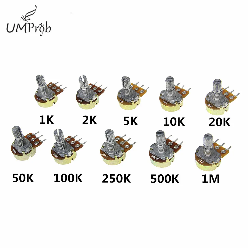 10 шт. линейный потенциометр WH148 B1K B2K B5K B10K B20K B50K B100K B250K B500K B1M 15 мм вал с гайками шайбы