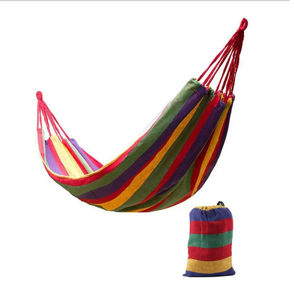 280*80cm 2 Persons Striped Hammock Outdoor Leisure Bed Thickened Canvas Hanging Bed Sleeping Swing Hammock For Camping Hunting