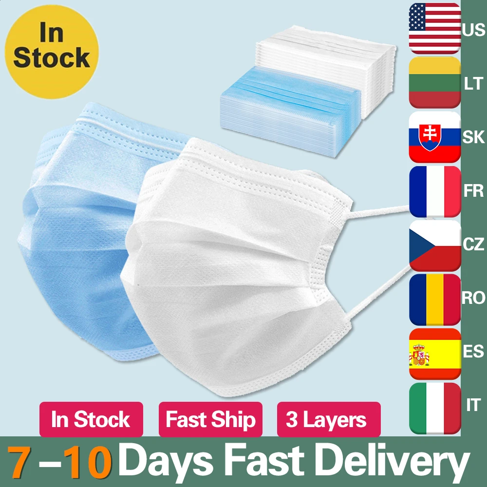 

Fast delivery 3-layers mask 50pcs Face Mouth Masks Non Woven Disposable Anti-Dust Meltblown cloth Masks Earloops Masks