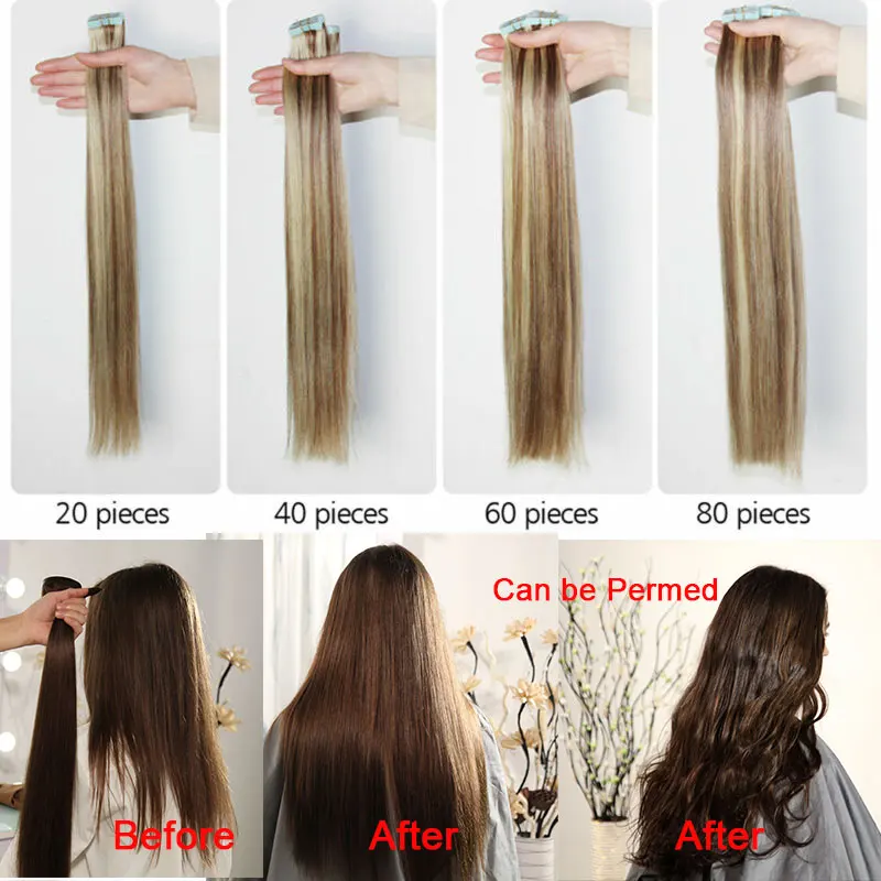 SEGO 2.5g/pc 100% Real Human Hair Band Extensions Non- Remy Seamless European Weft Skin Weft Double Sided Hair Tape in 20 Pieces