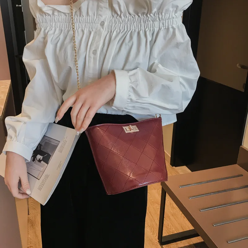 

Graceful Bag Women's 2018 New Style Korean-style Versatile Rhombus Chain Bucket Bag Shoulder Bag WOMEN'S Bag