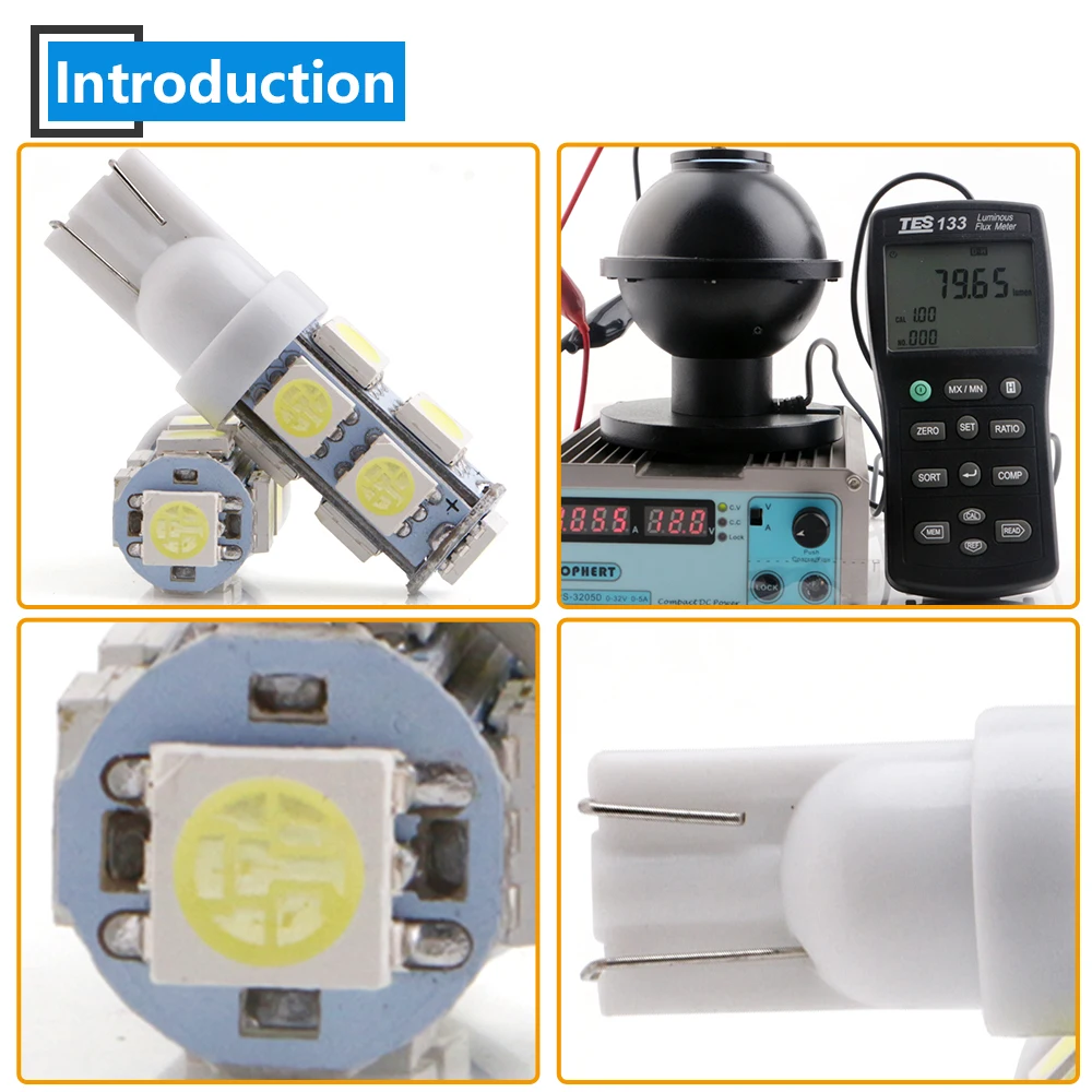 300 шт. DC 12V T10 5050 9 SMD Клин 194 W5W светодиодный лампы фары Вождение, парковка Предупреждение тире Внутреннее освещение автомобиля источник света