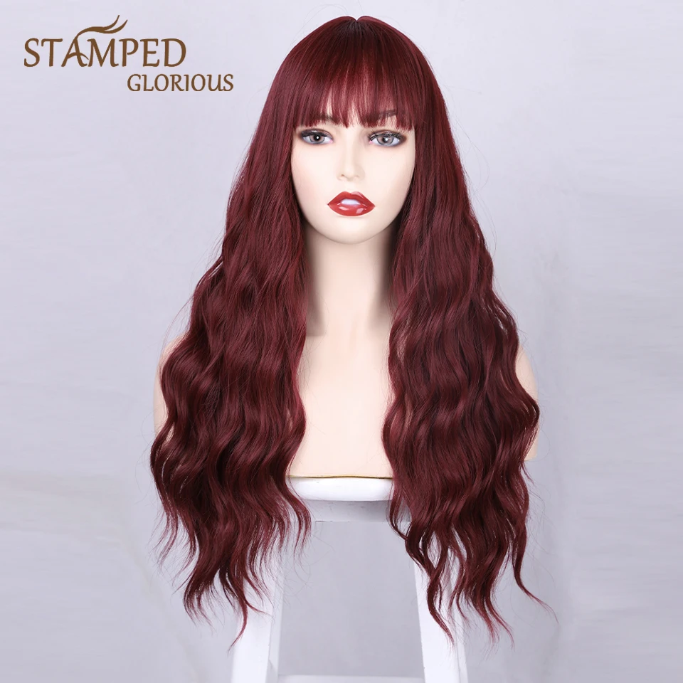 Stamped Glorious Long Red Wigs 26inch Natural Headline Wave Synthetic