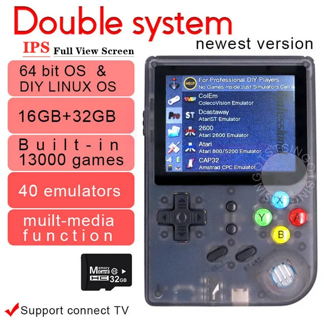 Latest Version 2.8 inch IPS Screen RG300 RetroFW OS Retro Game Console Double System Handheld Game Player Games Emulators inside 
