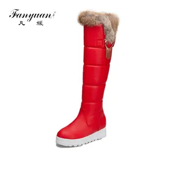 

fanyuan Hot Sale 32-43 Winter non-slip Platform Boots Ladies Warm Knee High Snow Boots Women 2019 Wedges Shoes Woman